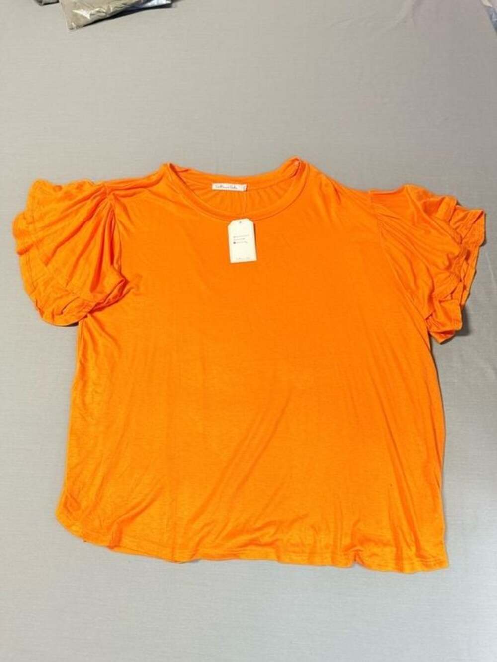 NWT Culture Code Vibrant Orange Ruffle Flutter Sleeve Crew Neck Top Size 2X